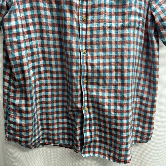 Jos.A.Bank Mens 100% Linen Blue and Pink Check Button Front Shirt Large - Picture 8 of 9